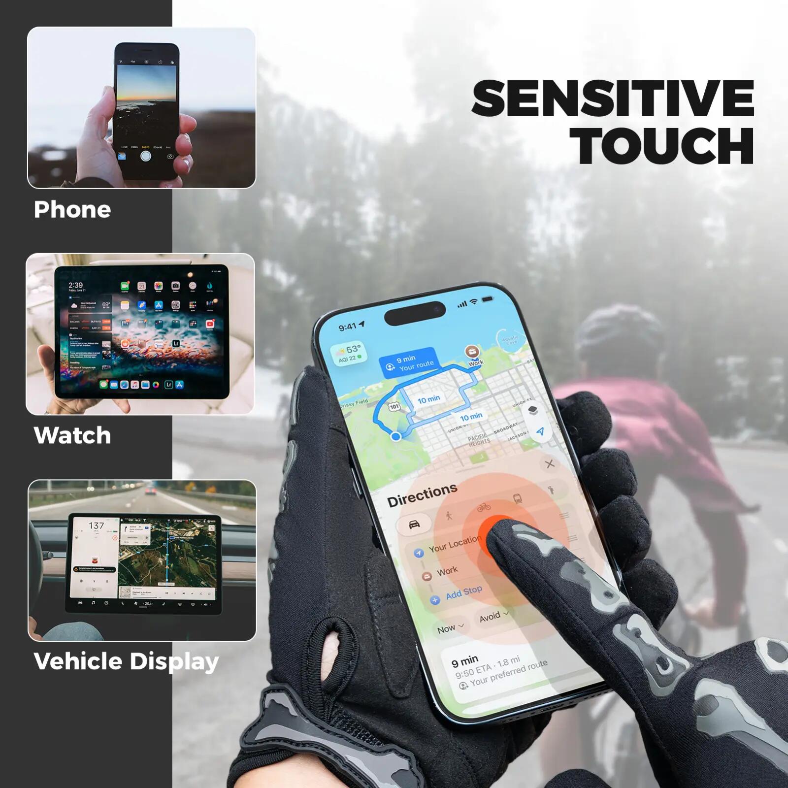 Vollfinger Fahrradhandschuhe mit Touchscreen und SBR-Dämpfung 5/7