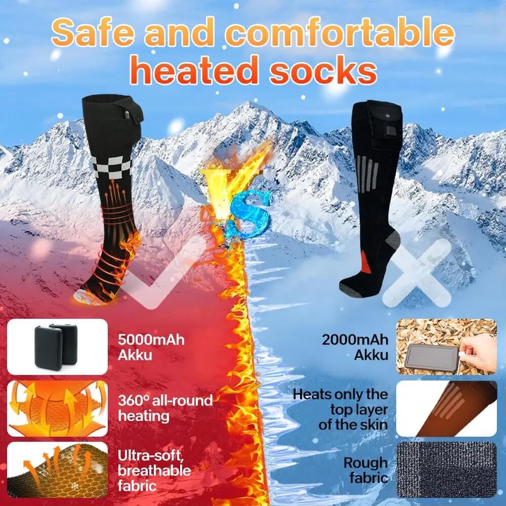 Chaussettes chauffantes rechargeables unisexes, 5000 mAh, 3 niveaux de chauffage 5/7