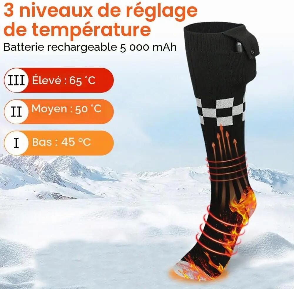 Chaussettes chauffantes rechargeables unisexes, 5000 mAh, 3 niveaux de chauffage 2/7