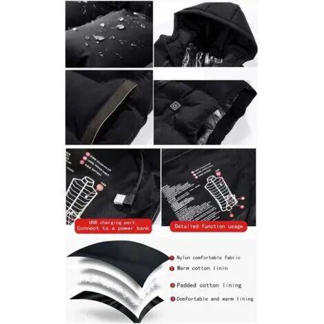 Hiver Gilet Chauffant Vêtement Veste Chauffant Chaud Chauffé Thermique Electriqu 4/6