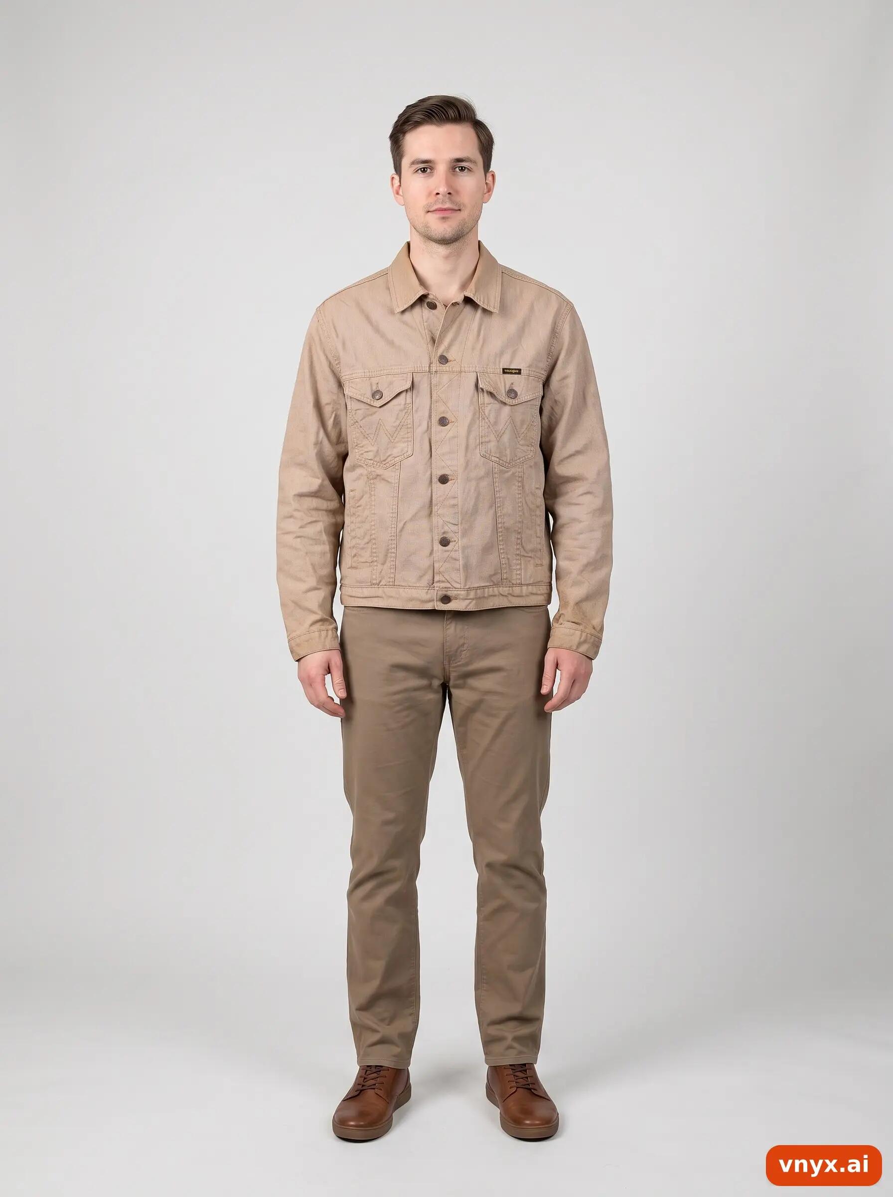 Second Life - Vintage Wrangler Light Beige Denim Jacket Men M 3/6
