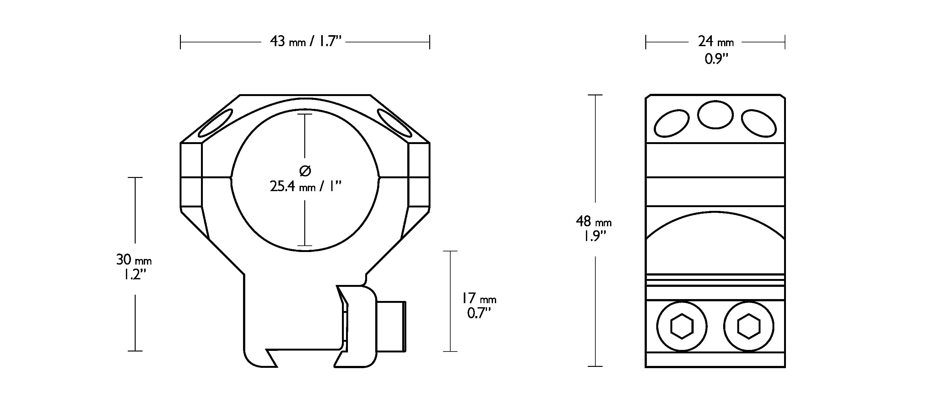 Hawke Tactical Montagens 1" 2PC 9-11mm (3⁄8”) Dovetail Alto 3/3
