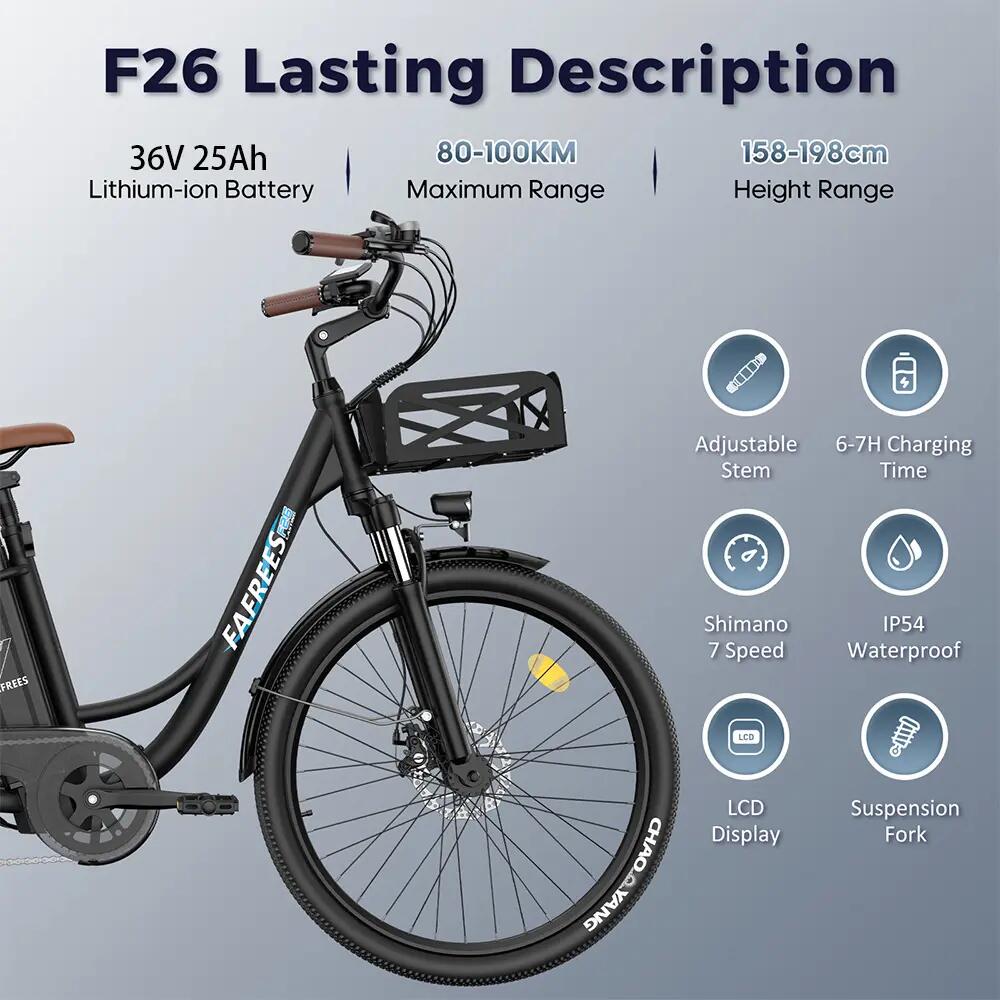 Electric Bicycle Fafrees F26 Lasting 26" Tire 250W Motor 36V 25Ah Battery, Black 6/15