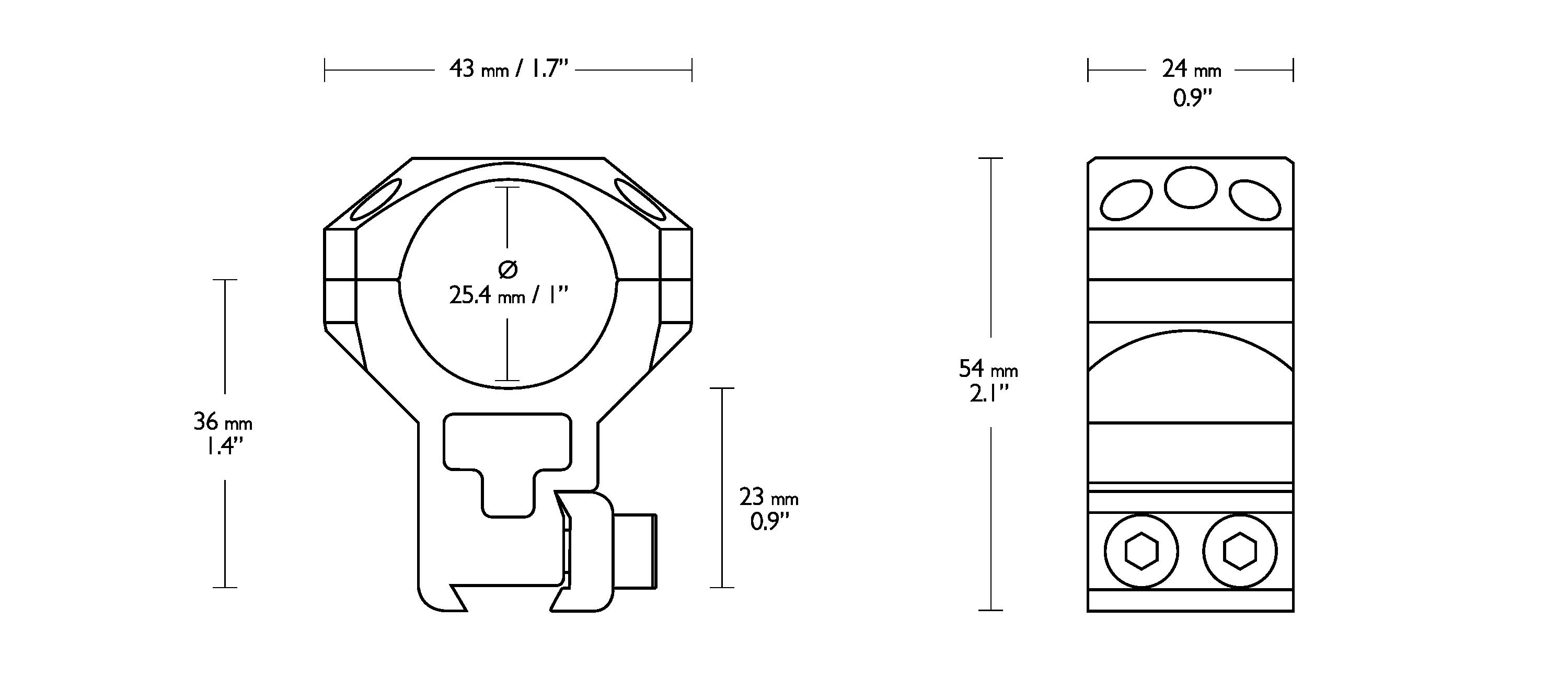 Hawke Tactical Montagens 1" 2PC 9-11mm (3⁄8”) Dovetail Extra Alto 3/3