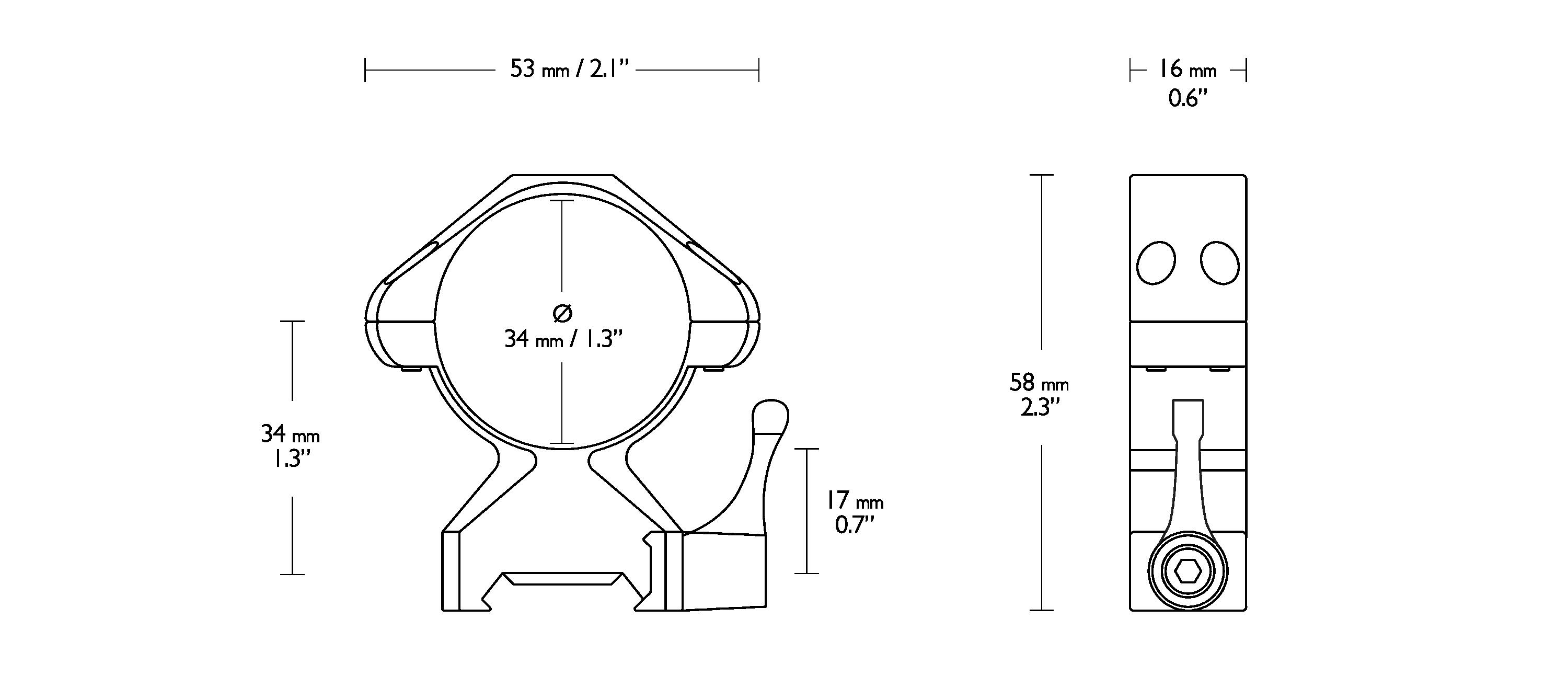 Hawke Precision Monturas Acero 34mm 2PC Weaver Media 3/3