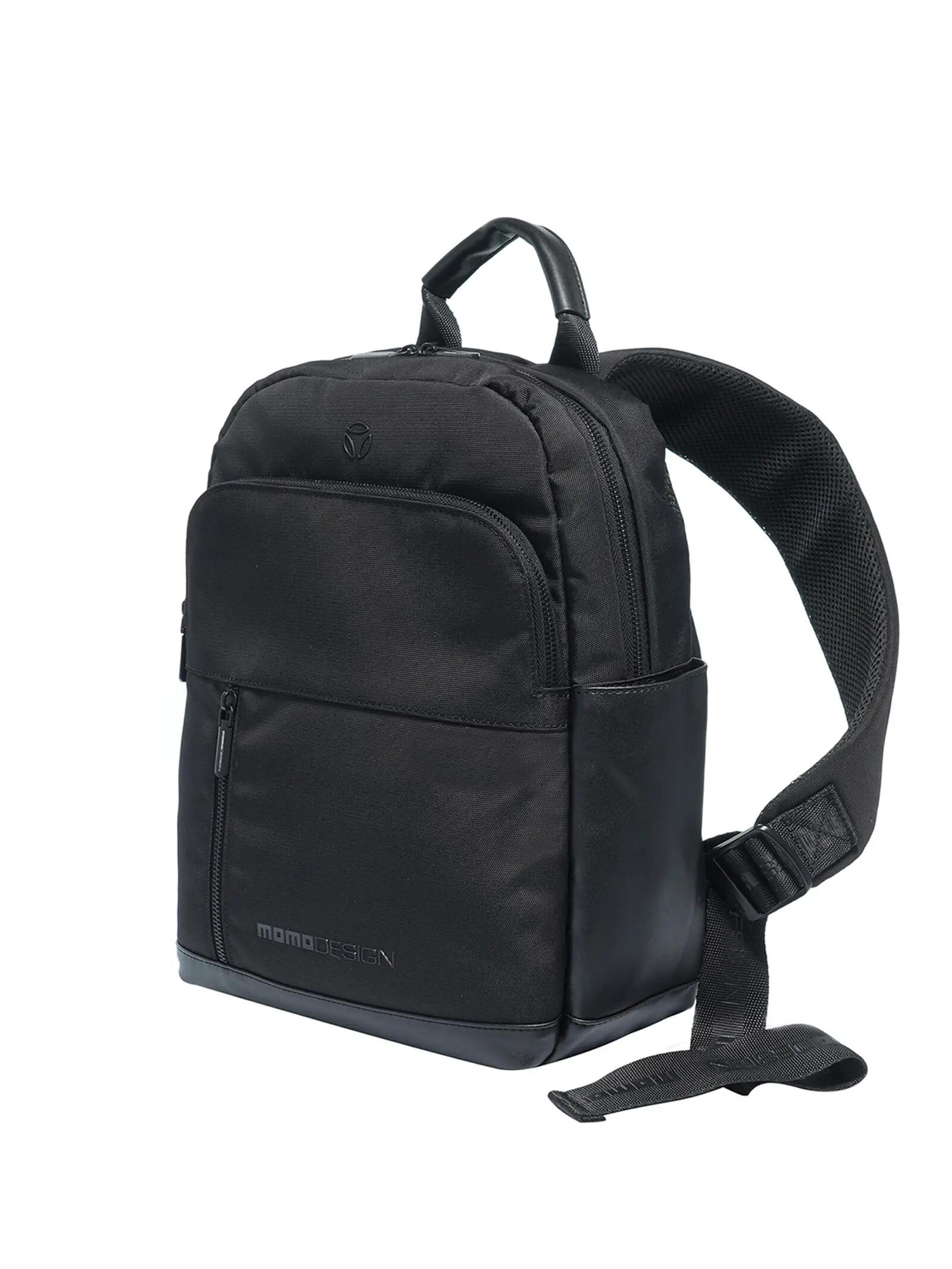 Momo Design Men's Black Polyester Backpack with Zip Pockets and Compartments 2/3