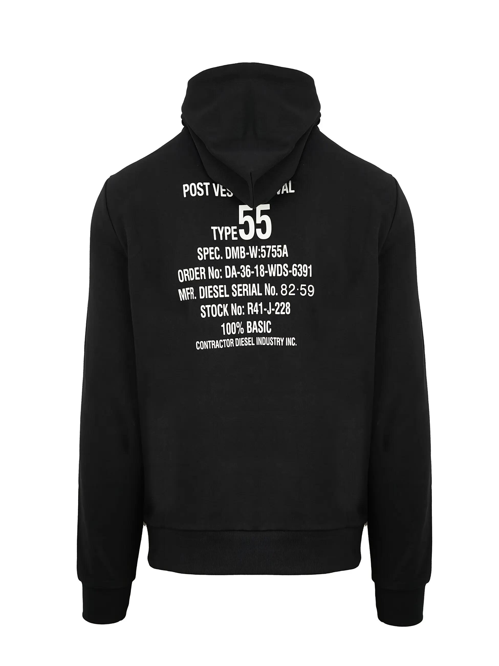 Sudadera hombre Diesel negra con capucha y estampado logo - Algodón poliéster 6/7