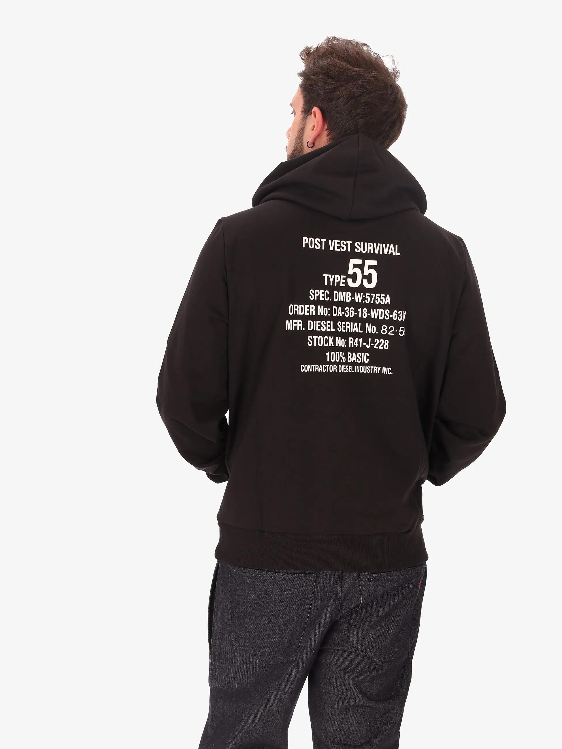 Sudadera hombre Diesel negra con capucha y estampado logo - Algodón poliéster 4/7