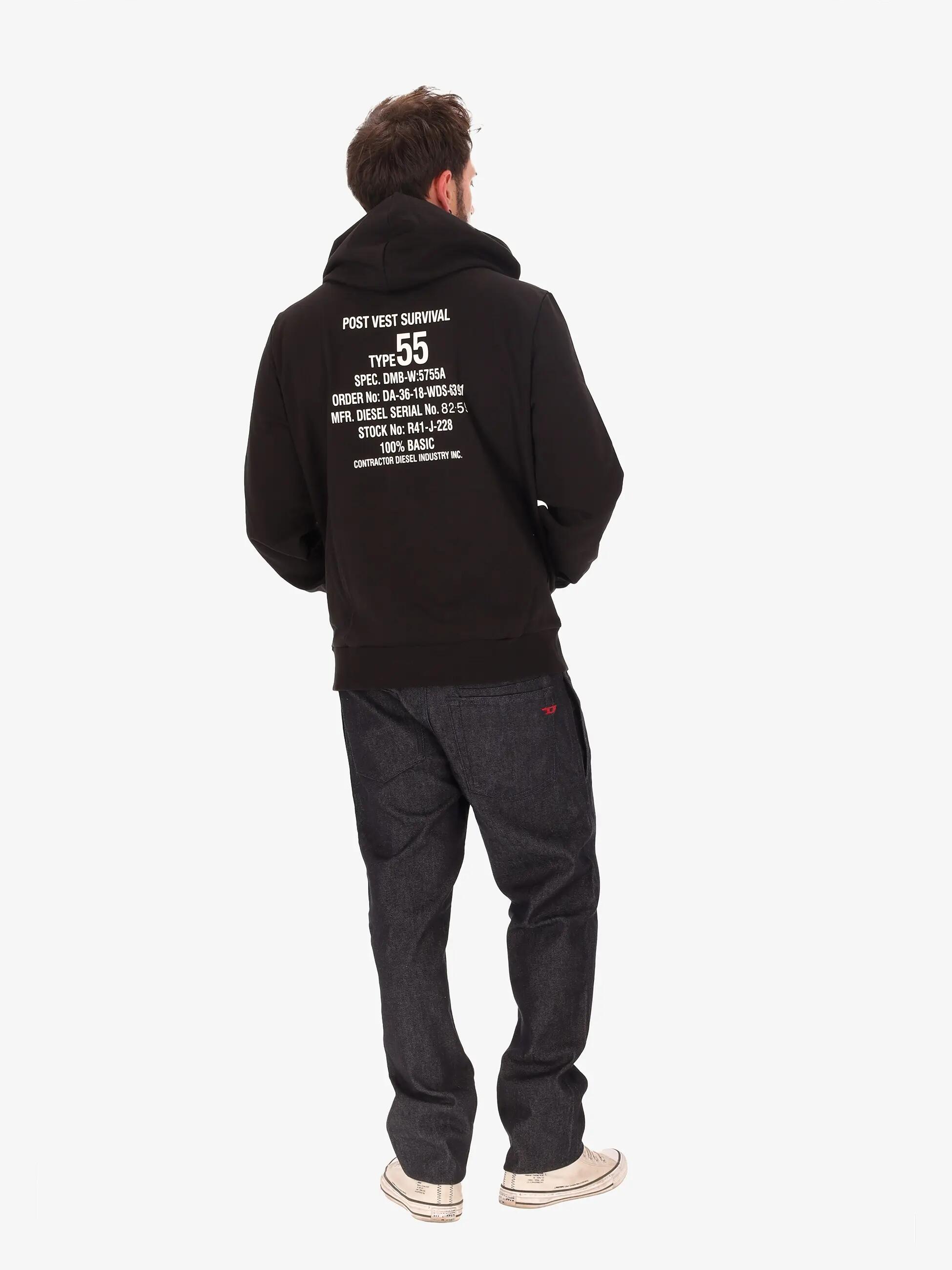 Sweat-shirt homme noir à capuche et logo brodé - Coton polyester 3/7