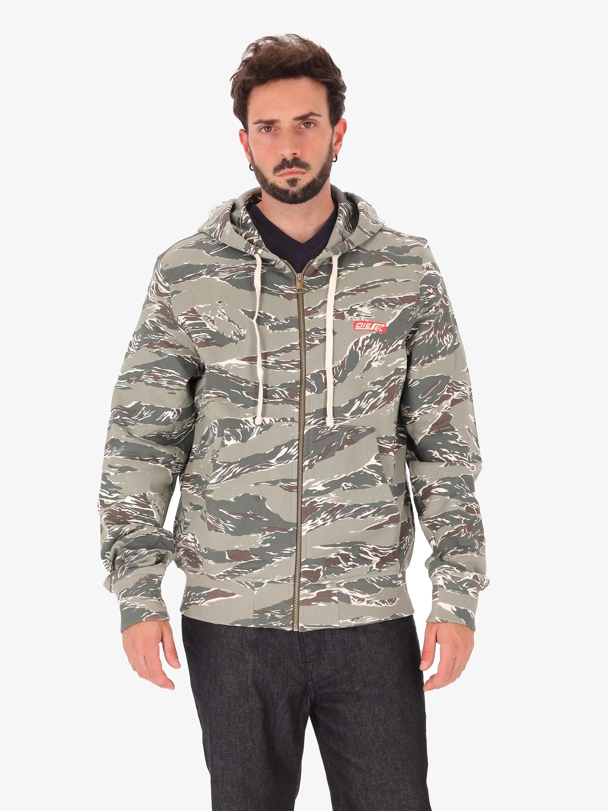Diesel Hoodie mit Reißverschluss Camouflage Grün 100% Baumwolle Herren 2/7