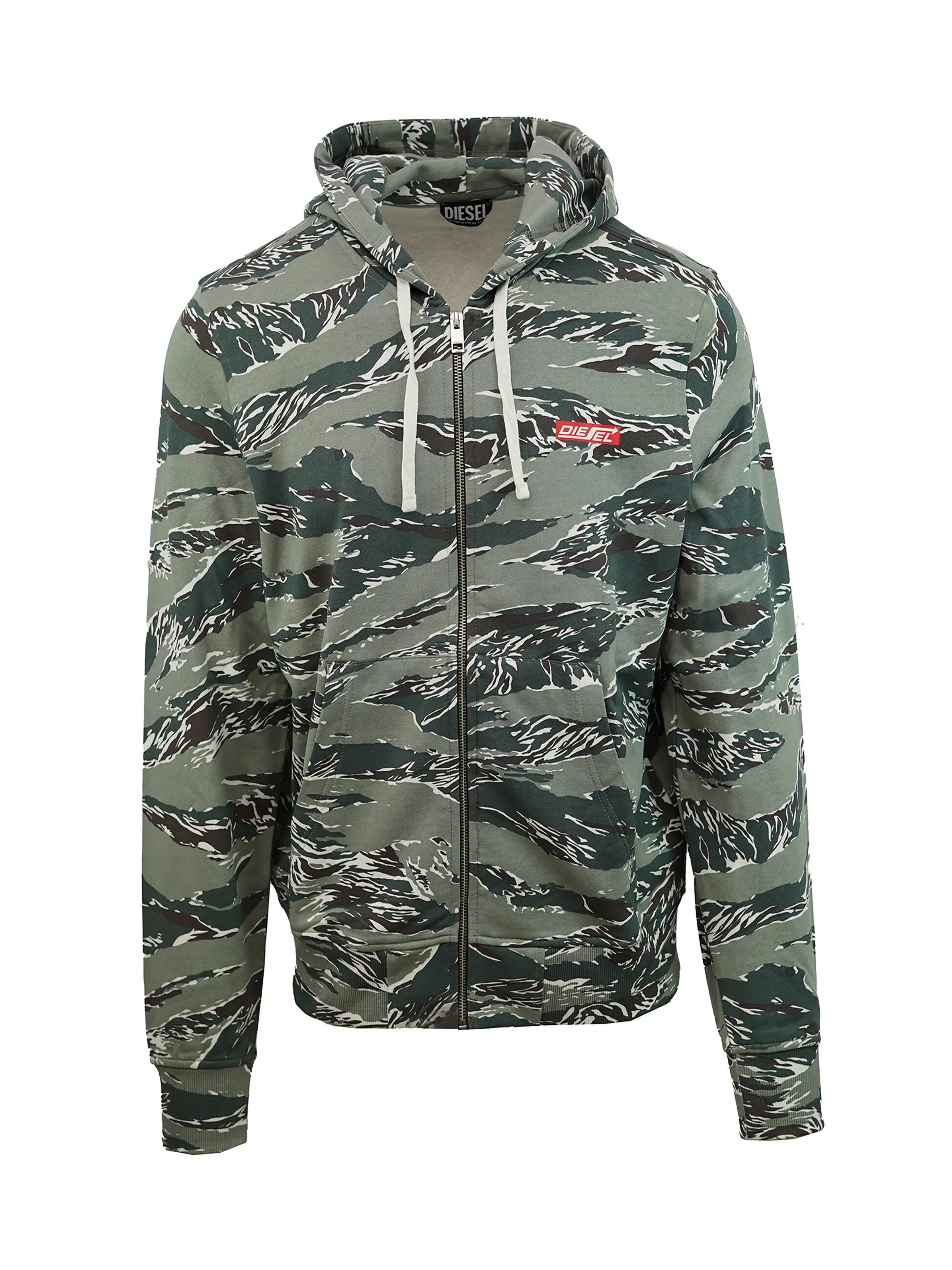 Diesel hoodie met rits camouflage groen 100% katoen heren 5/7