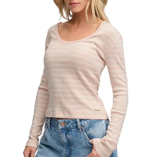 T-shirt Manches Longues Rose à Rayures Femme Superdry Striped
