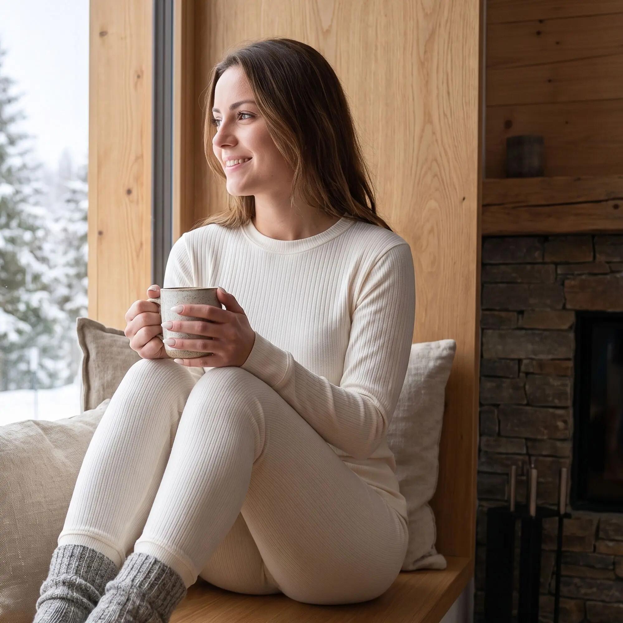 Damen Skiunterwäsche Set warm mit Innenfleece Langarmshirt und lange Unterhose 6/7