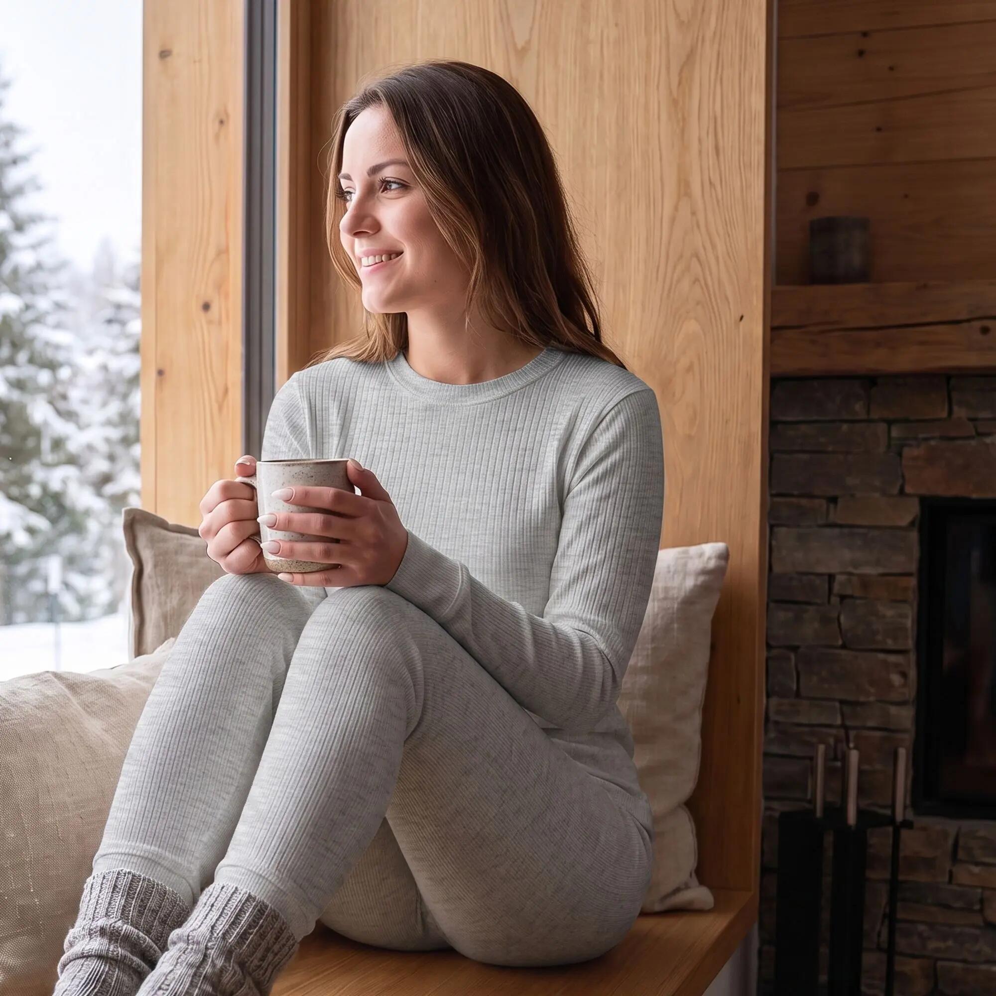 Damen Skiunterwäsche Set warm mit Innenfleece Langarmshirt und lange Unterhose 6/7