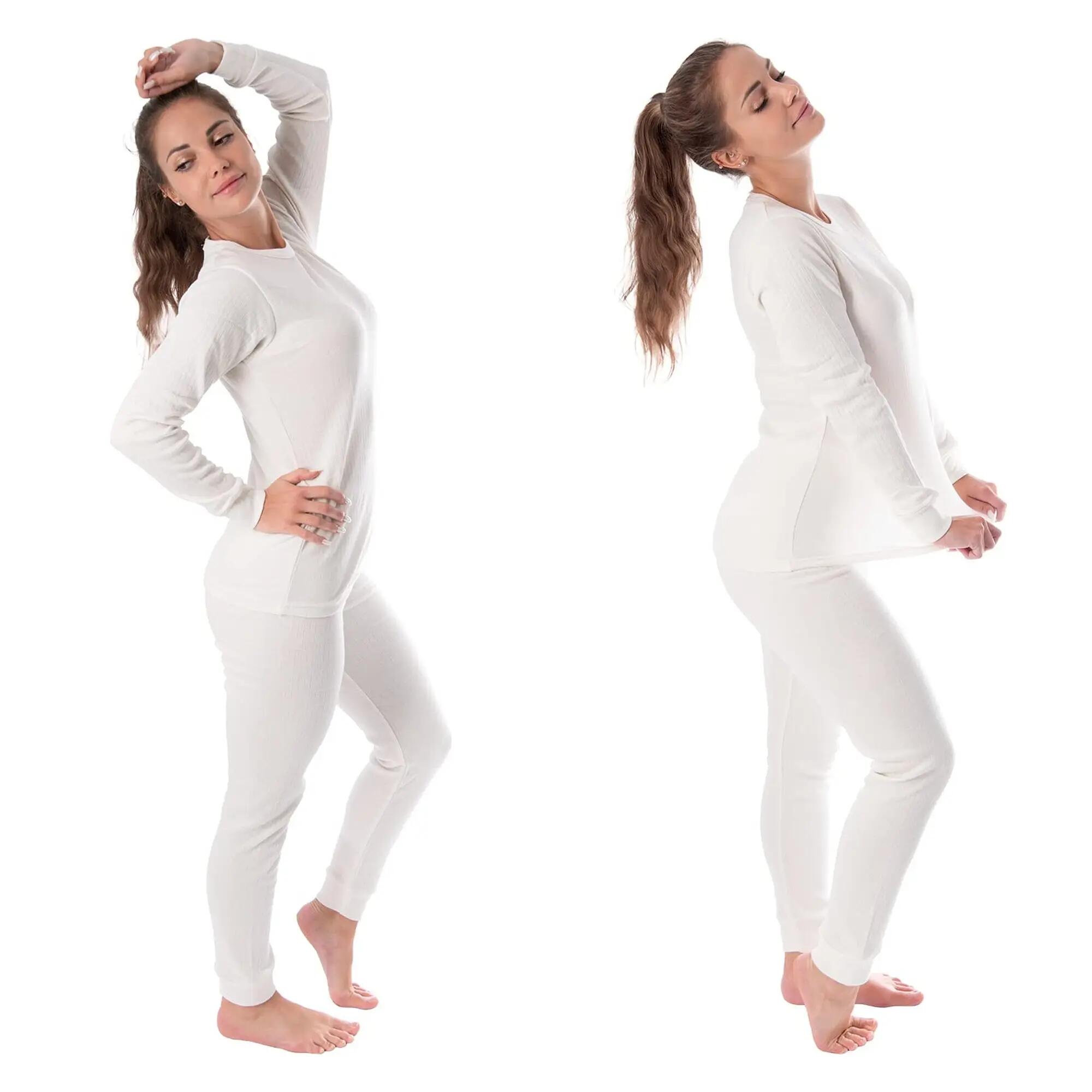 Damen Skiunterwäsche Set warm mit Innenfleece Langarmshirt und lange Unterhose 3/7