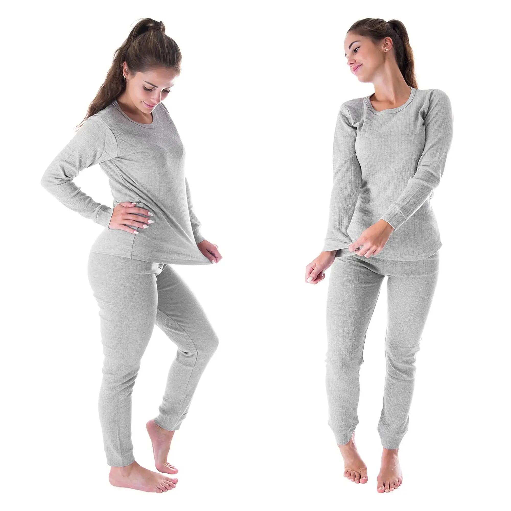 Damen Skiunterwäsche Set warm mit Innenfleece Langarmshirt und lange Unterhose 3/7