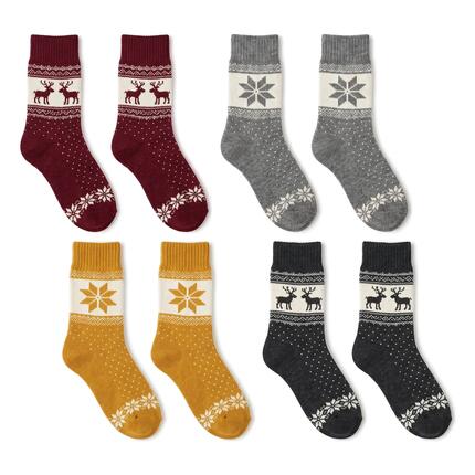 Damen Herren Freizeitsocken warm Norwegermuster Merino- und Alpakawolle 4 Paar