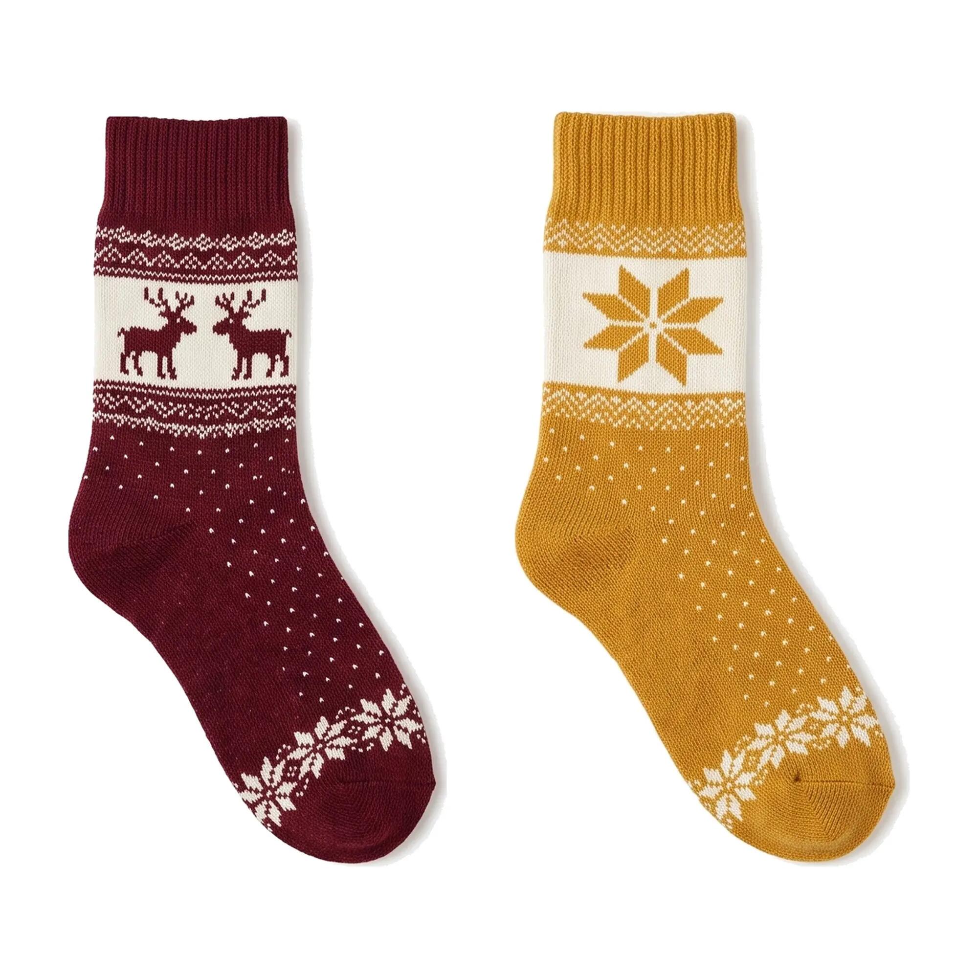 Damen Herren Freizeitsocken warm Norwegermuster Merino- und Alpakawolle 4 Paar 2/5