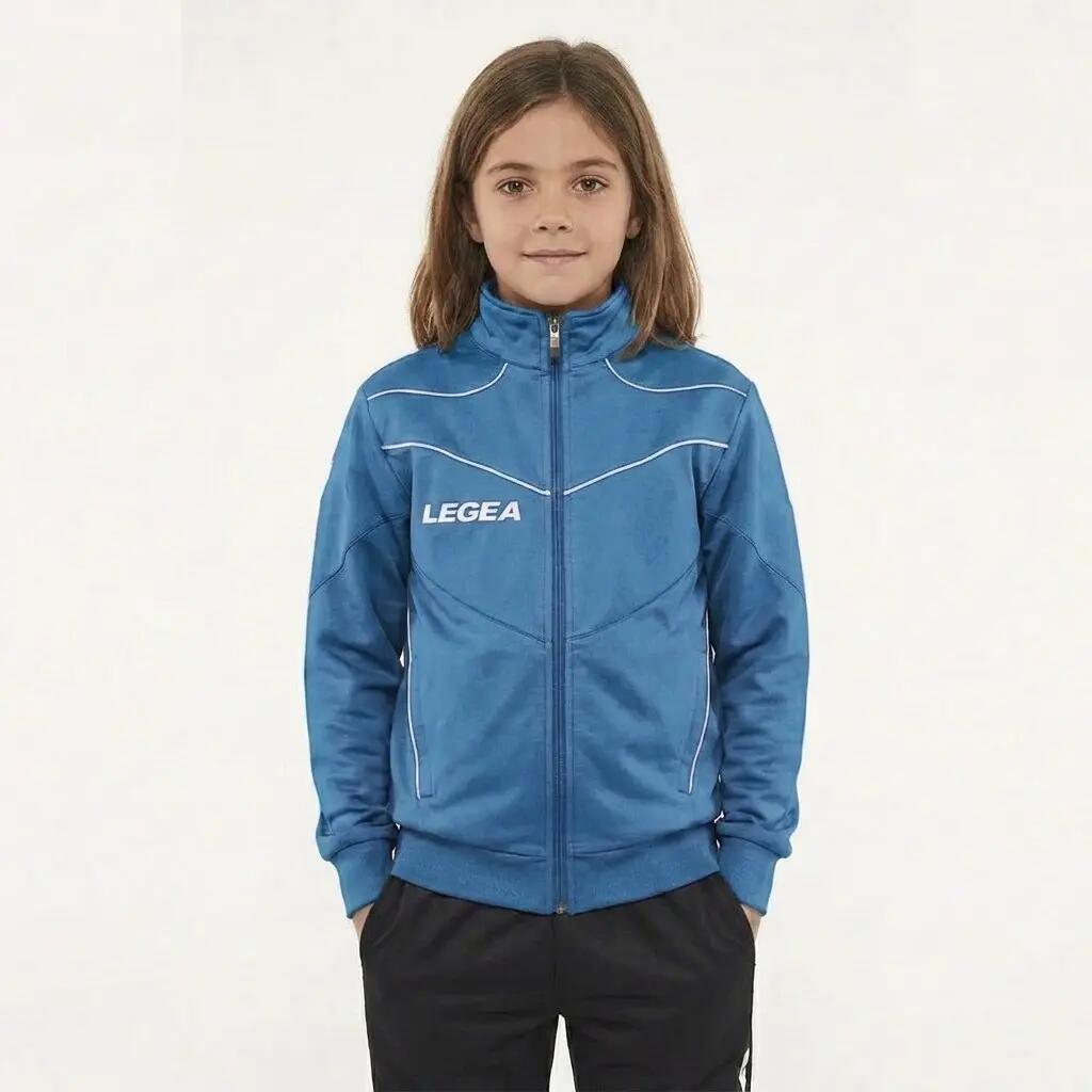 Junior training jacket running breathable polyester light blue-white
