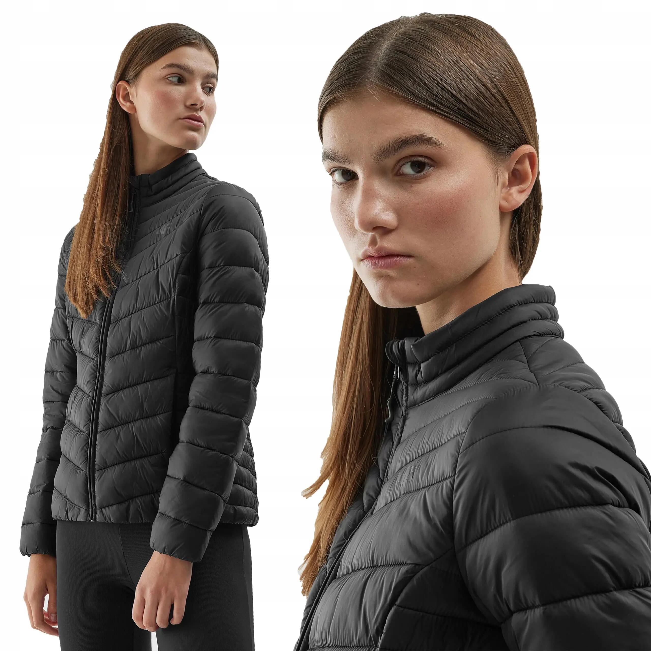 4F Damen Stepp-Daunenjacke, Übergangsjacke, ohne Kapuze, Schwarz 9/10