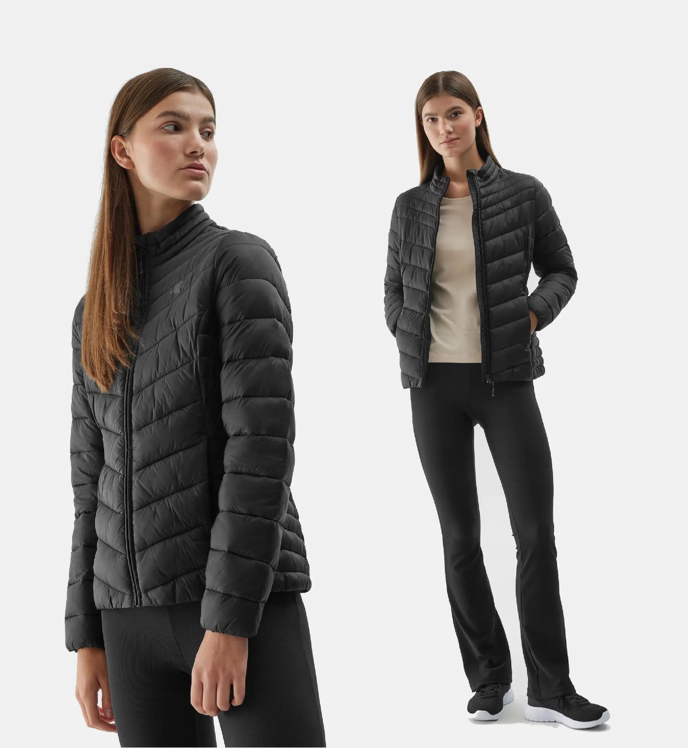 4F Damen Stepp-Daunenjacke, Übergangsjacke, ohne Kapuze, Schwarz 8/10