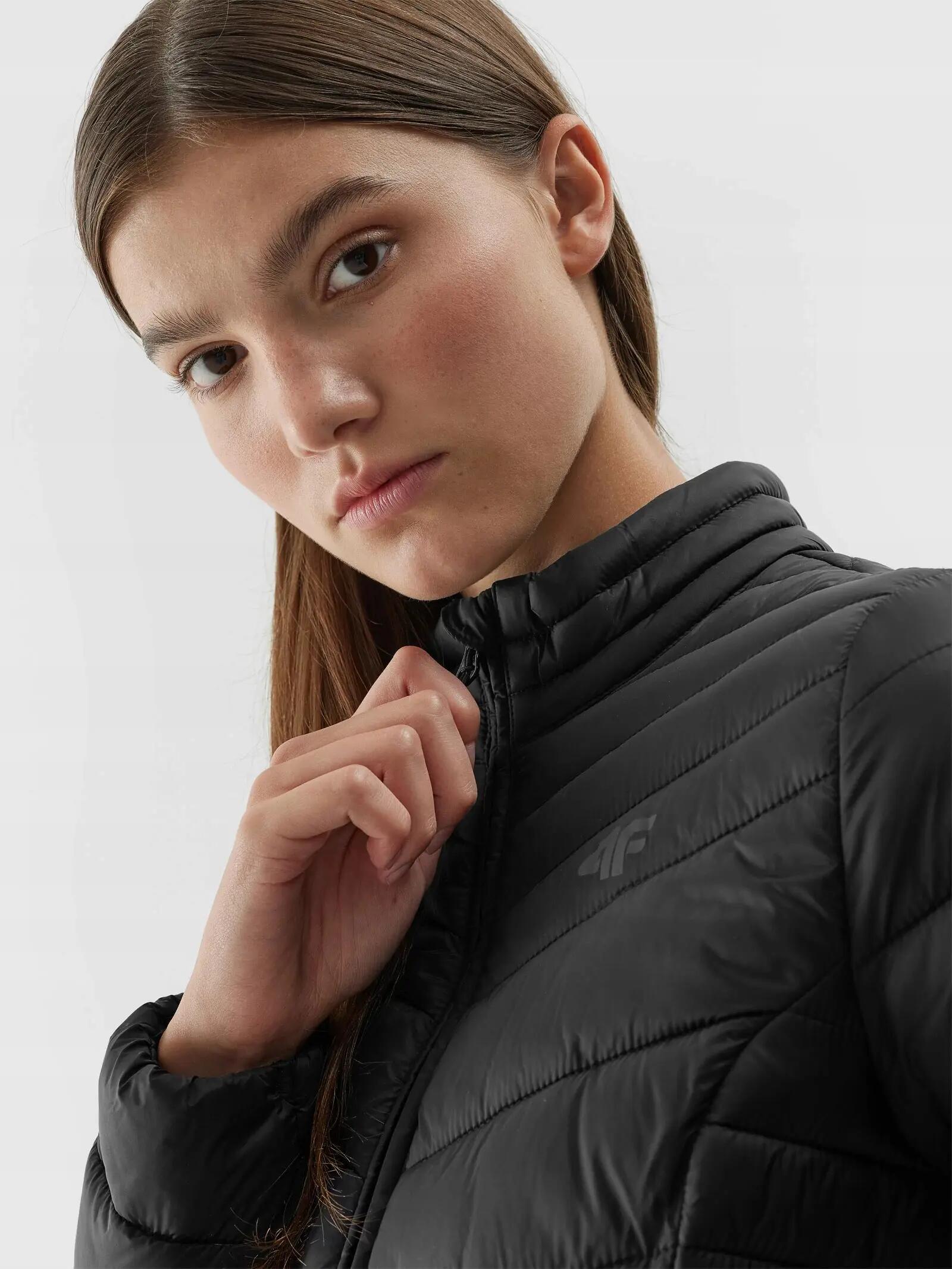 4F Damen Stepp-Daunenjacke, Übergangsjacke, ohne Kapuze, Schwarz 5/10