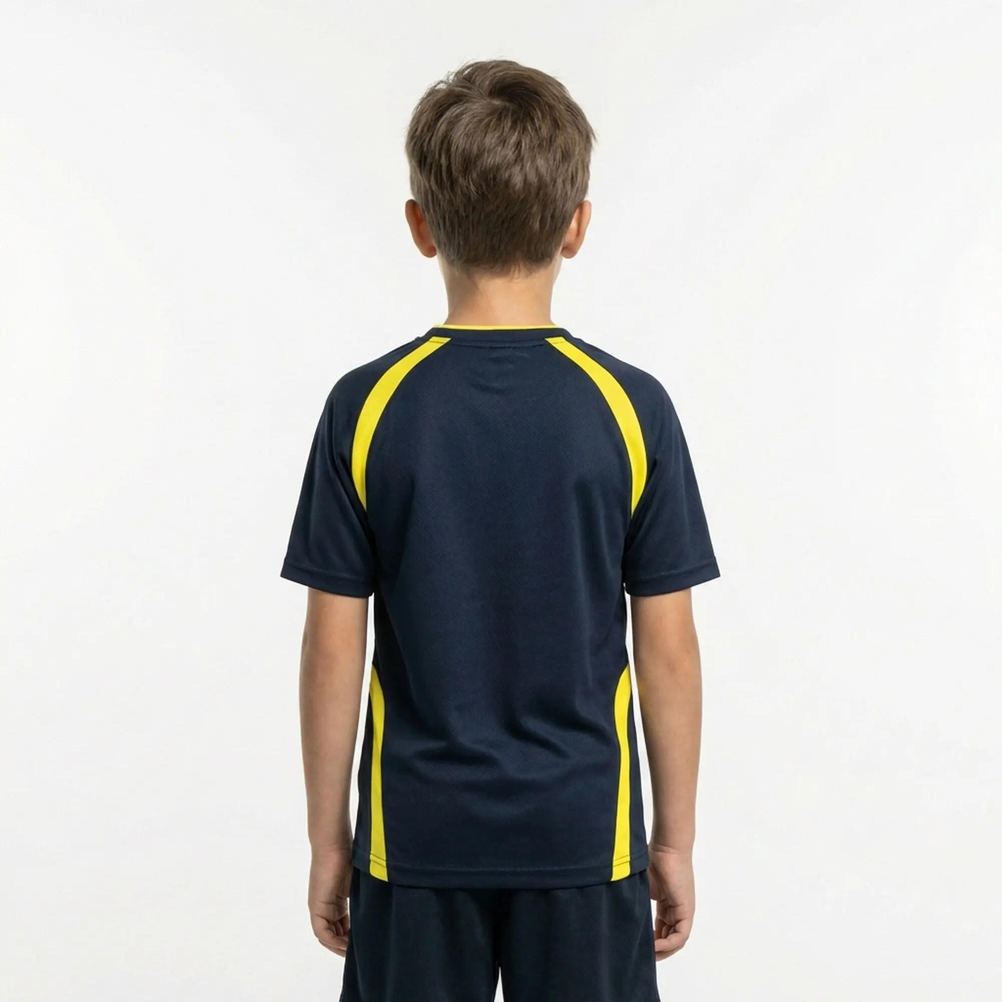 Camiseta de running hombre manga corta transpirable azul-amarillo Junior 2/6