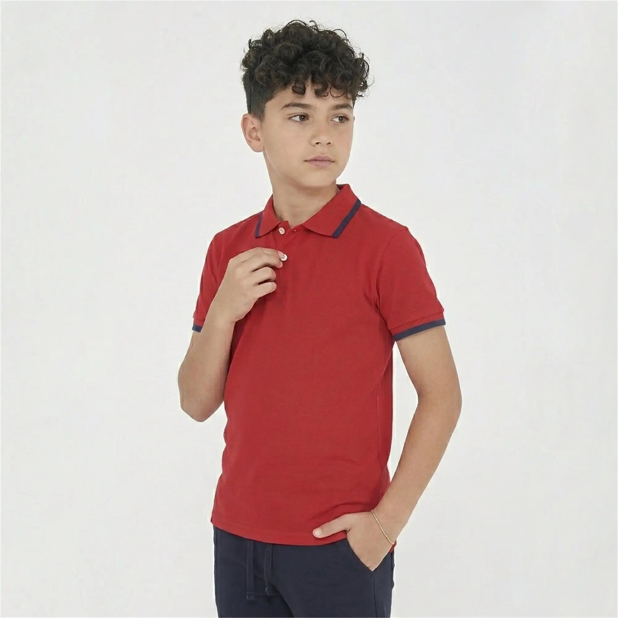 Heren Tennis Polo Katoen Rood-Wit Junior 3/7