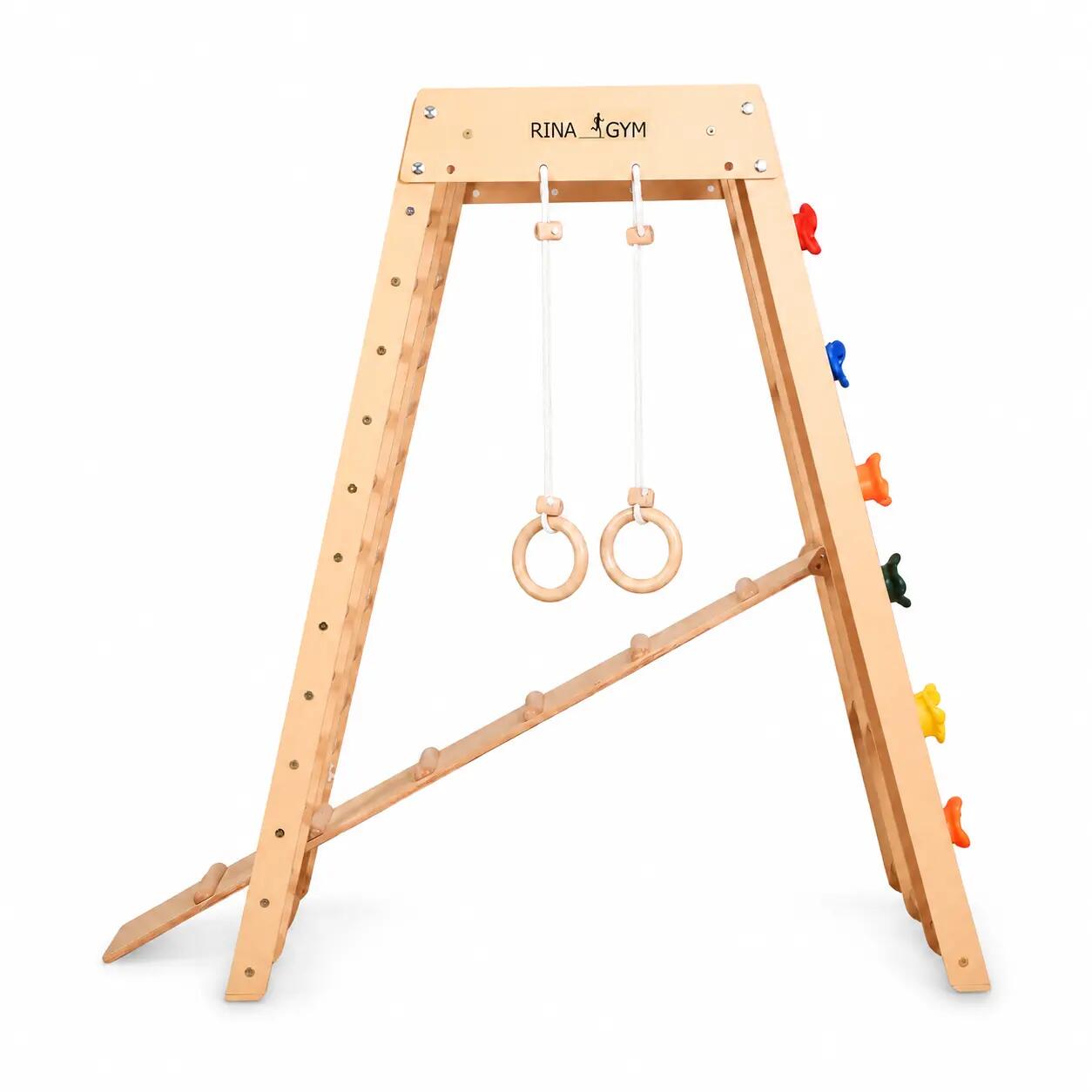 Estrutura de escalada 146 cm, argolas, escada de corda – Classic 3 natural 6/7