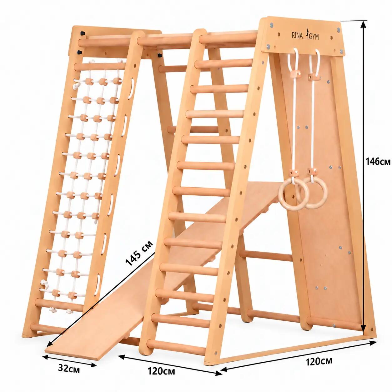 Estrutura de escalada 146 cm, argolas, escada de corda – Classic 3 natural 2/7