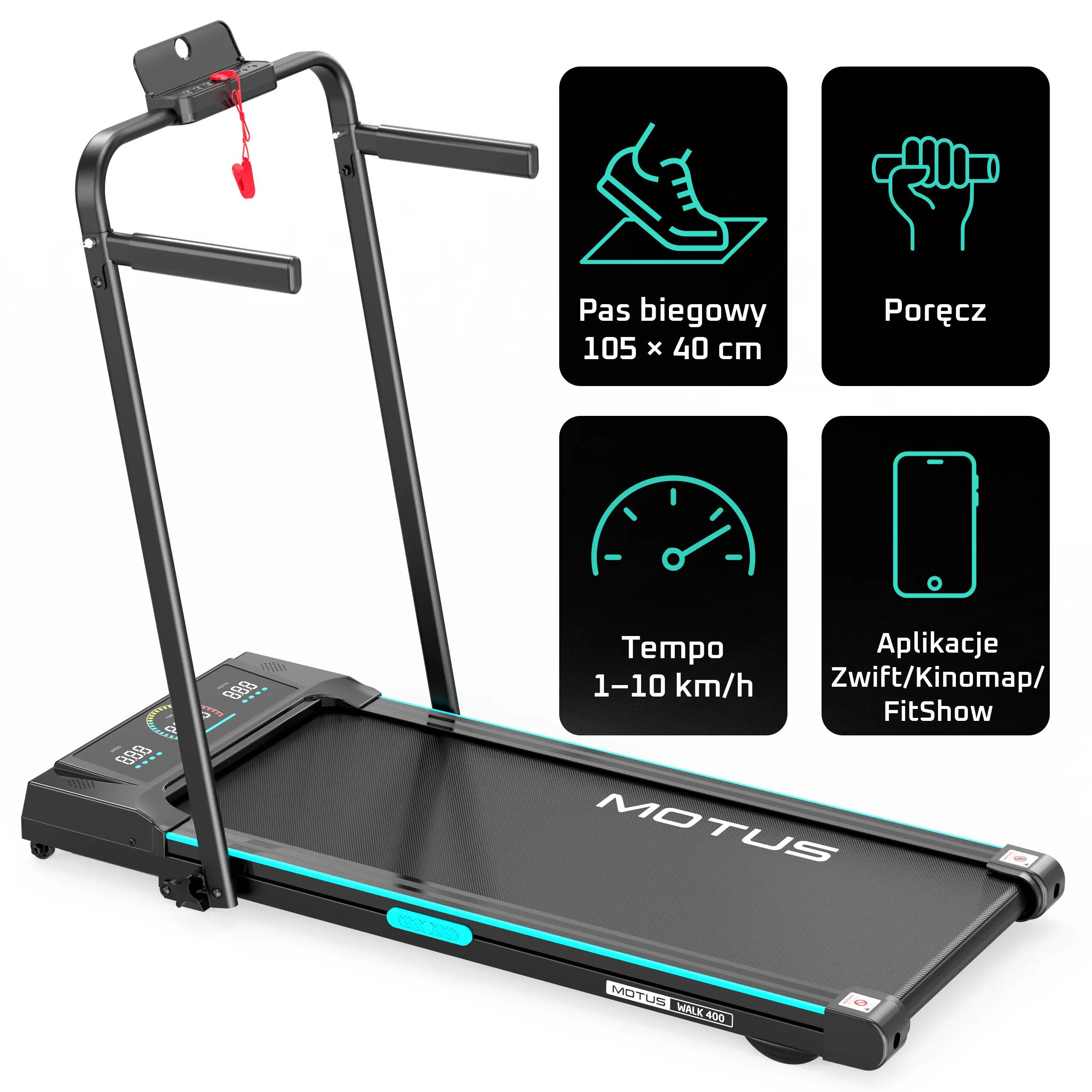 Bieżnia elektryczna do chodzenia MOTUS Walk 400 z poręczą, Bluetooth, 110 kg 2/5
