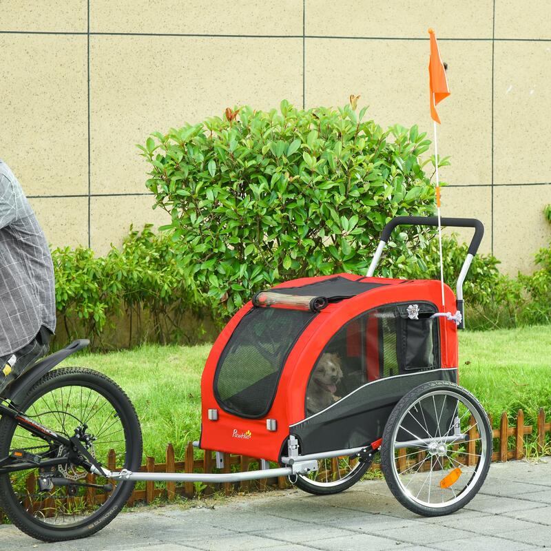 Remolque bicicleta de mascotas convertible PawHut 162x74x85 cm rojo