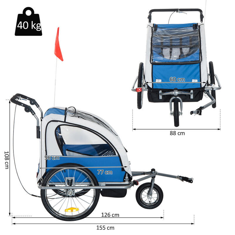 Remolque infantil para bicicleta Homcom azul 155x88x108 cm