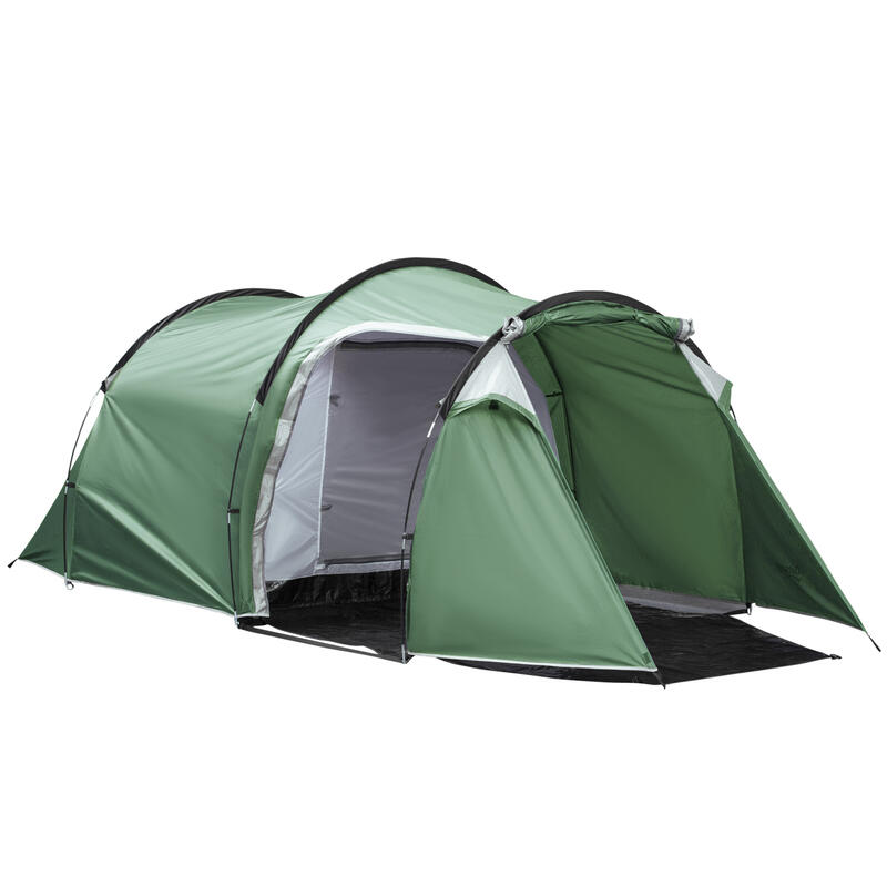 Outsunny Cort Camping 4 Persoane Vestibul Amplu Impermeabil Verde Inchis