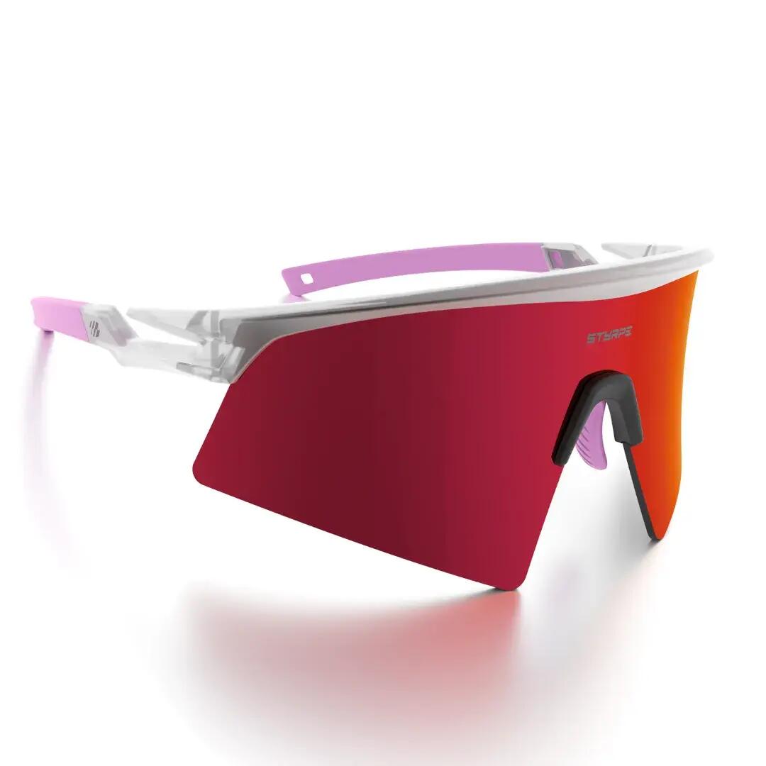 Gafas ciclismo y running espejadas Styrpe Revex lente roja montura rosa cristal 6/7