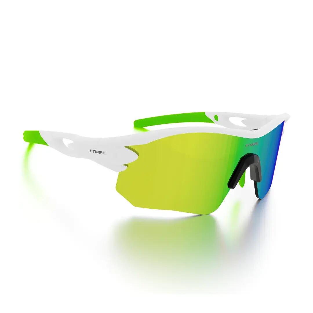 Gafas de sol ciclismo y running espejadas Styrpe 07 lente verde montura blanca 4/7