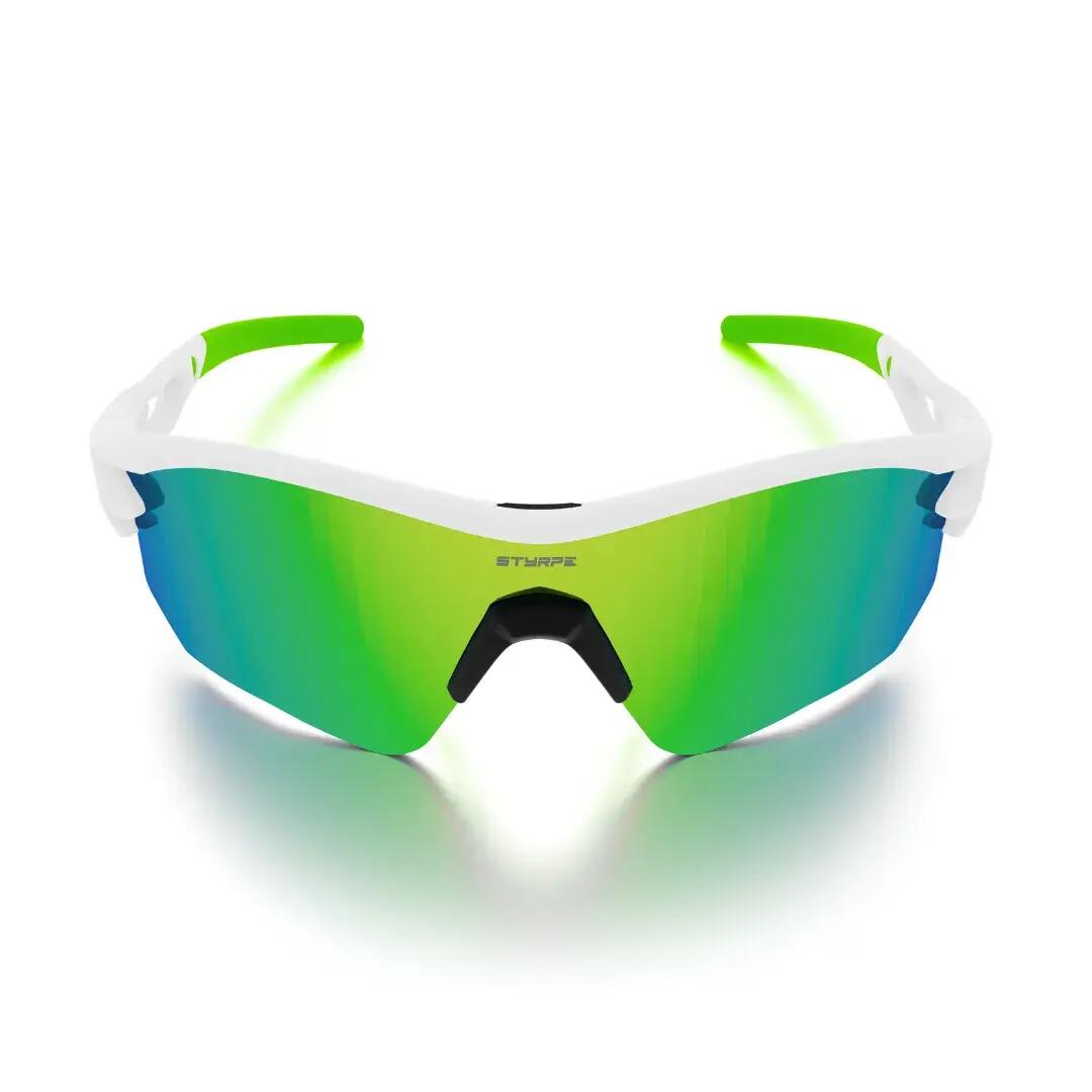 Gafas de sol ciclismo y running espejadas Styrpe 07 lente verde montura blanca 3/7