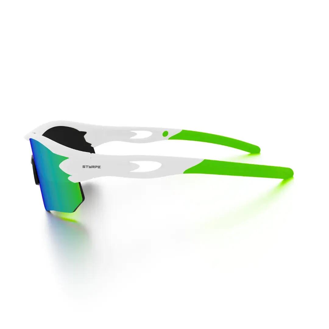 Gafas de sol ciclismo y running espejadas Styrpe 07 lente verde montura blanca 2/7