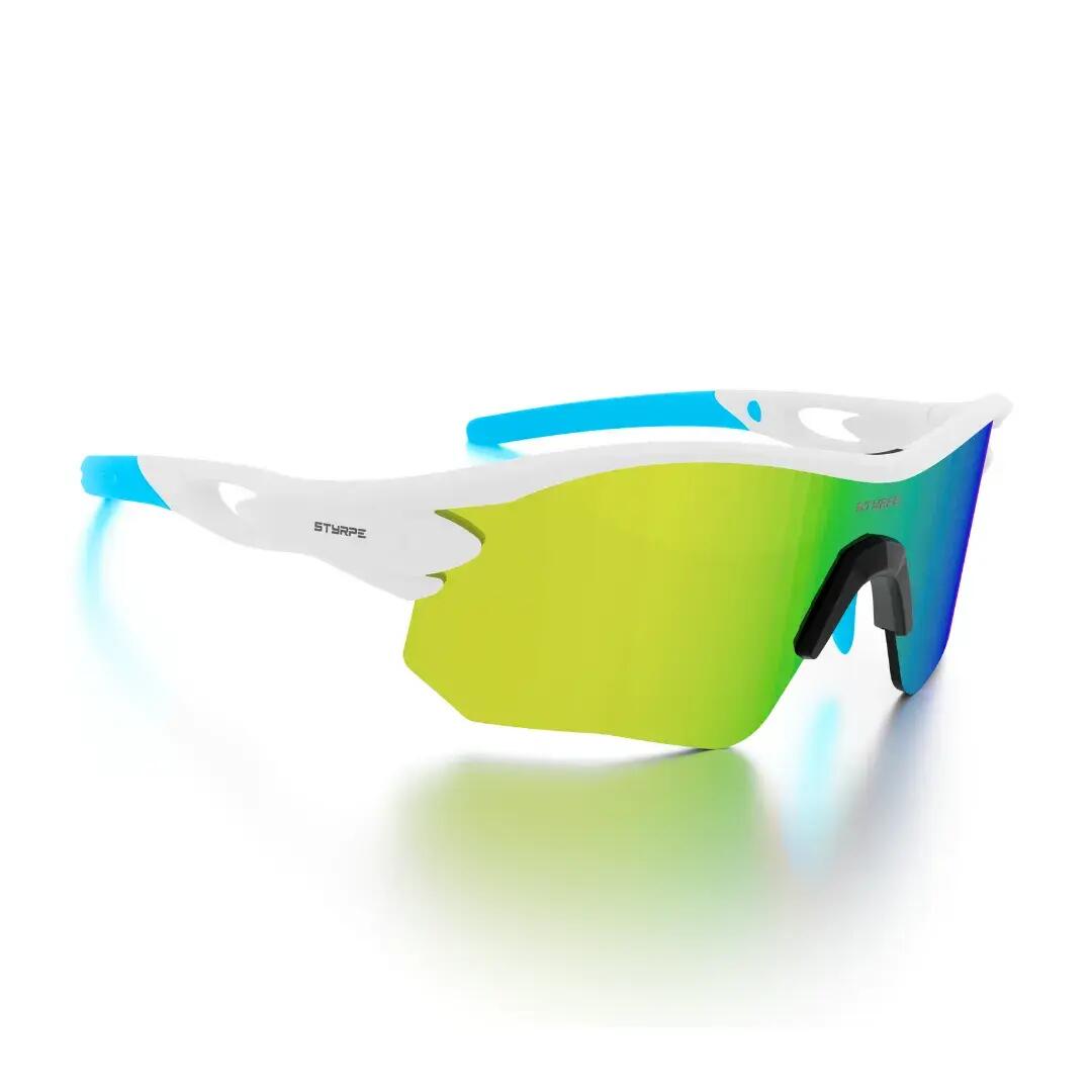 Gafas de sol ciclismo y running espejadas Styrpe 07 lente verde montura blanca 4/7