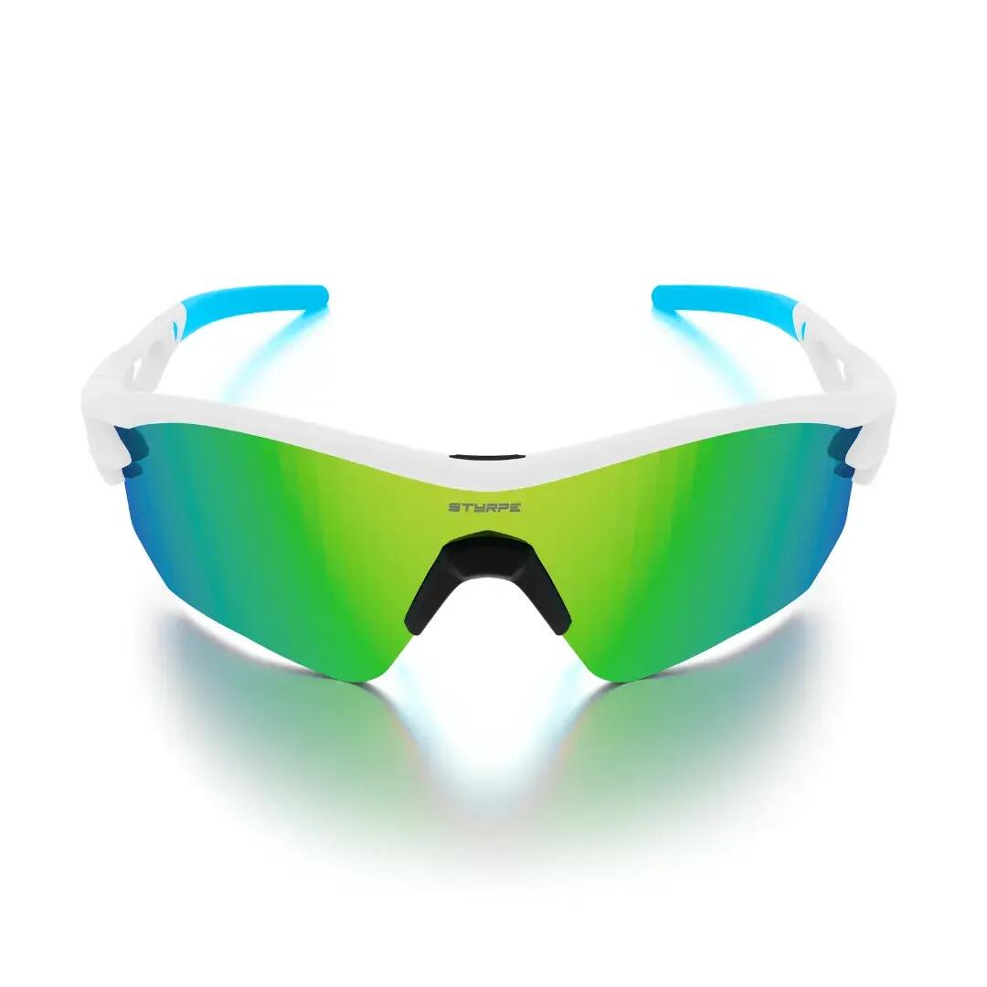 Gafas de sol ciclismo y running espejadas Styrpe 07 lente verde montura blanca 3/7