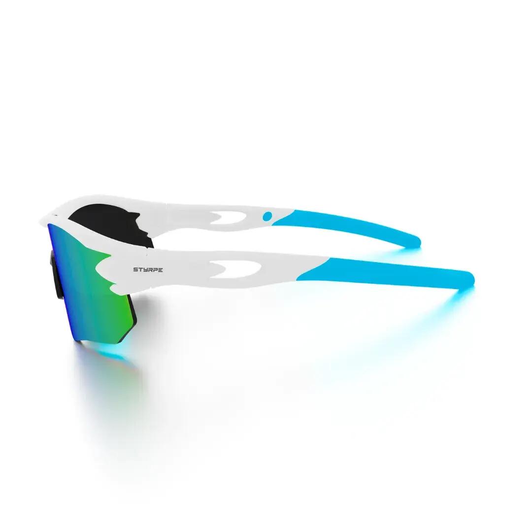 Gafas de sol ciclismo y running espejadas Styrpe 07 lente verde montura blanca 2/7
