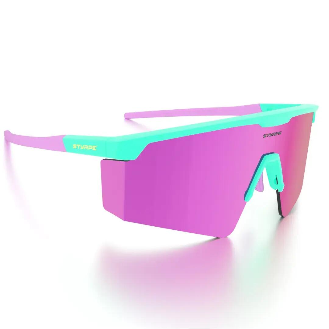 Gafas de sol ciclismo y running espejadas Styrpe UMO lente rosa montura celeste 2/7