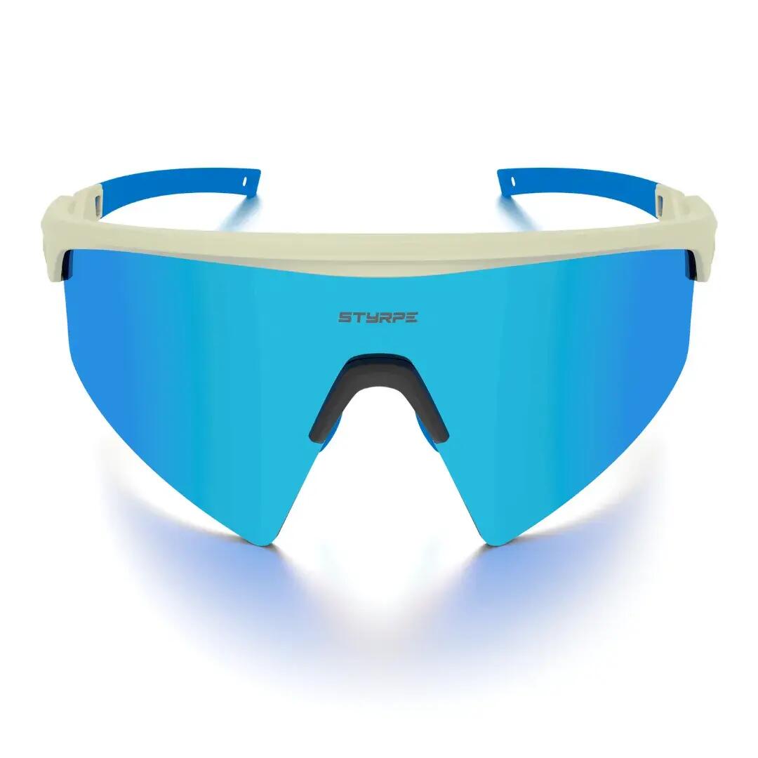Gafas de sol ciclismo y running espejadas Styrpe Revex lente azul montura beige 7/7