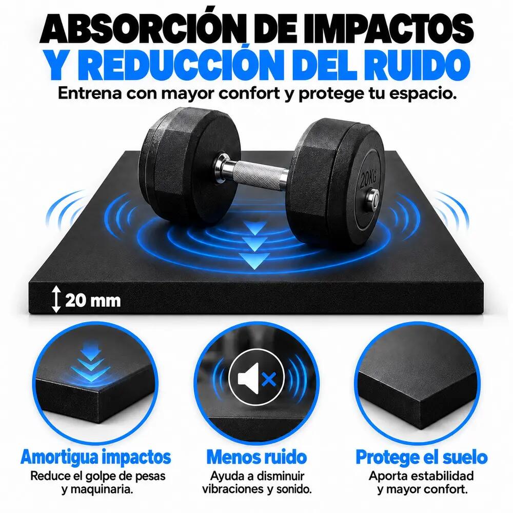 ARQUICAUCHO PREMIUM Loseta Caucho Reciclado Pack 20. 1x1m x20mm Negro 3/10