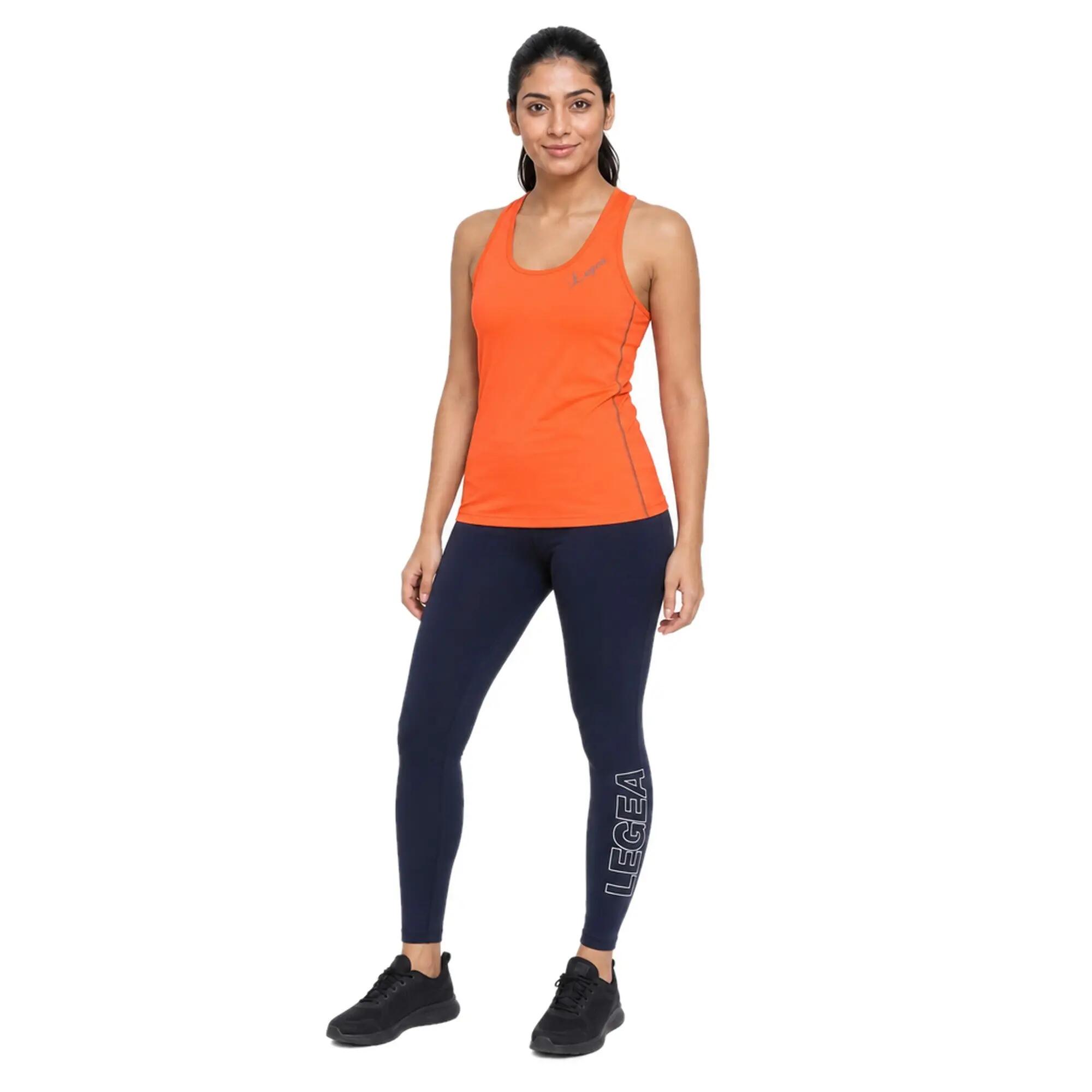 Set tanktop en legging dames Quilk + Levery Fluo oranje / Marineblauw 1/8