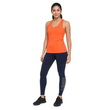 Ensemble débardeur et legging femme Quilk + Levery Orange fluo / Bleu marine