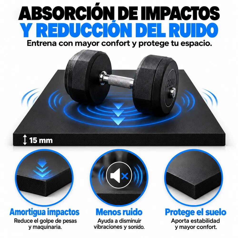 ARQUICAUCHO Placa de Borracha para Ginásio 1x1m x15mm Preto 2/9