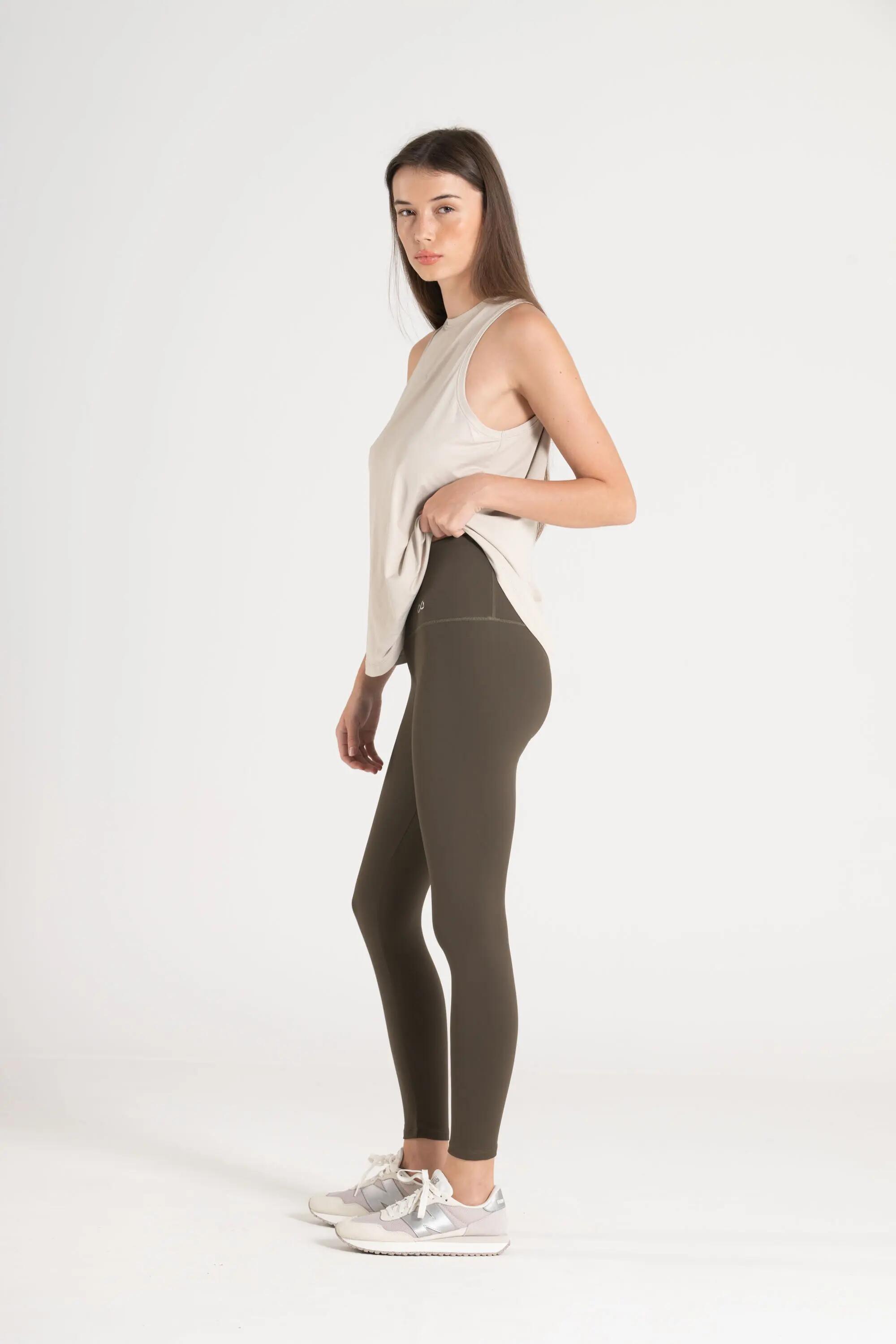 Leggings Fitness Mulher Cintura Subida Genuine Caqui 3/4