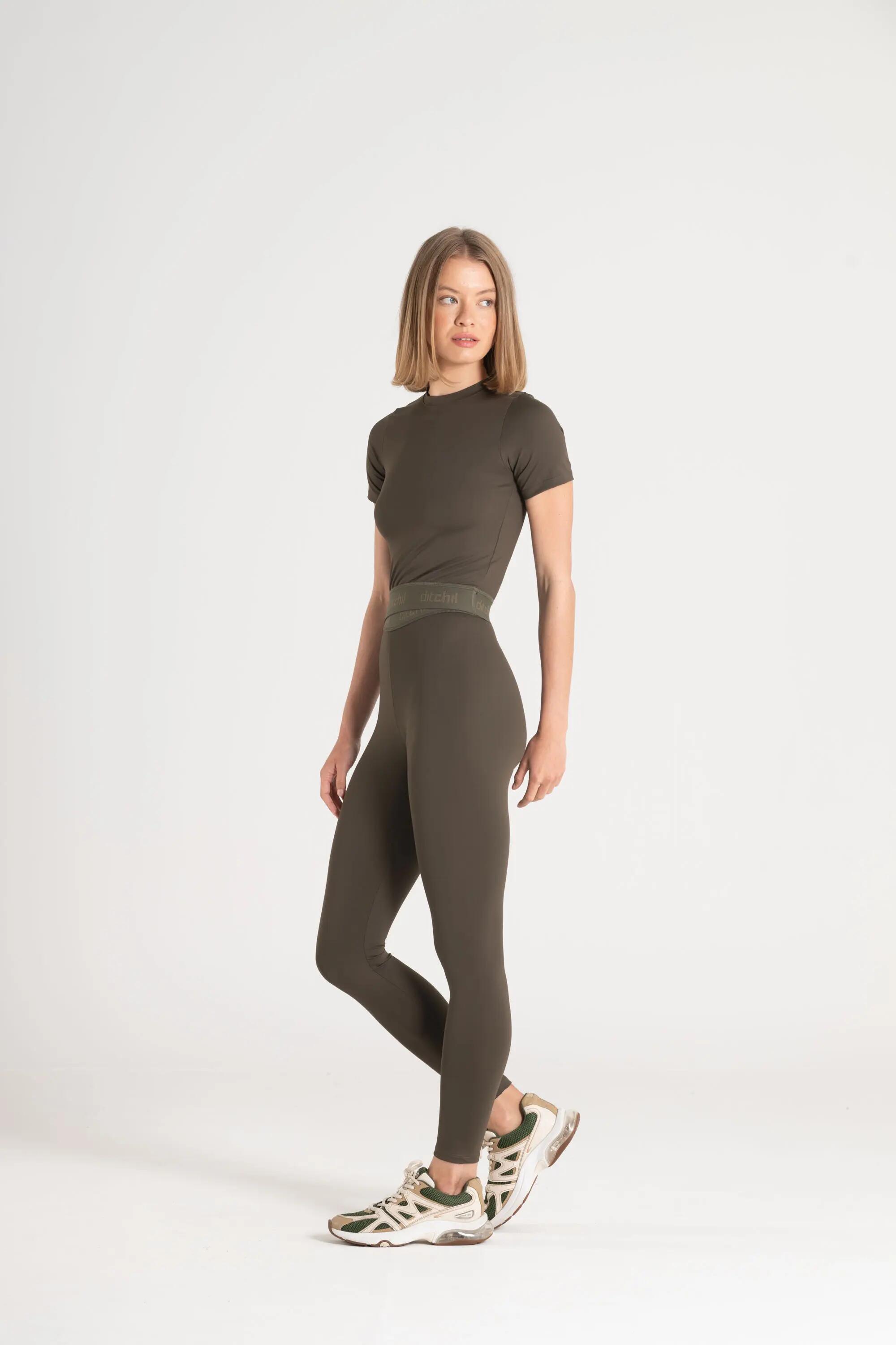 Leggings Fitness Mulher Cós com Logótipo Journey Caqui 4/5