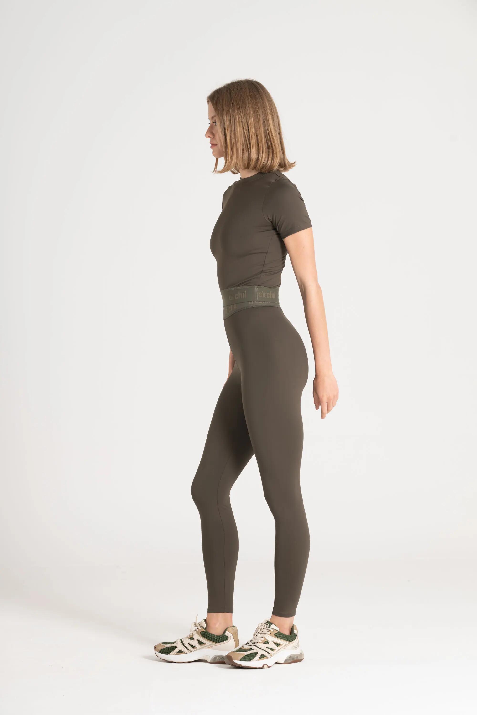 Leggings Fitness Mulher Cós com Logótipo Journey Caqui 3/5